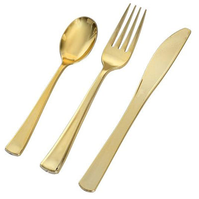 Fineline Golden Secrets Cutlery Combo Pack (25 Gold Forks, 25 Gold Tea Spoons, 25 Gold Knives)