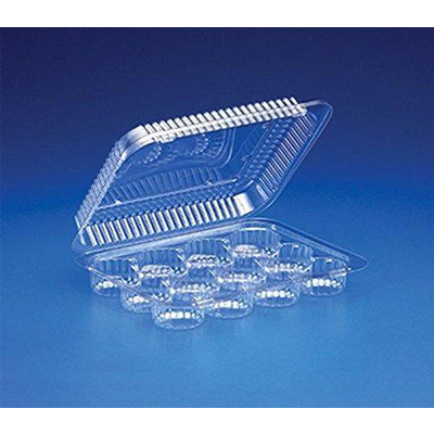 Inline Plastics 12-Compartment Mini Cupcake / Muffin Container Clear Plastic Hinged Holder (Pack of 10)
