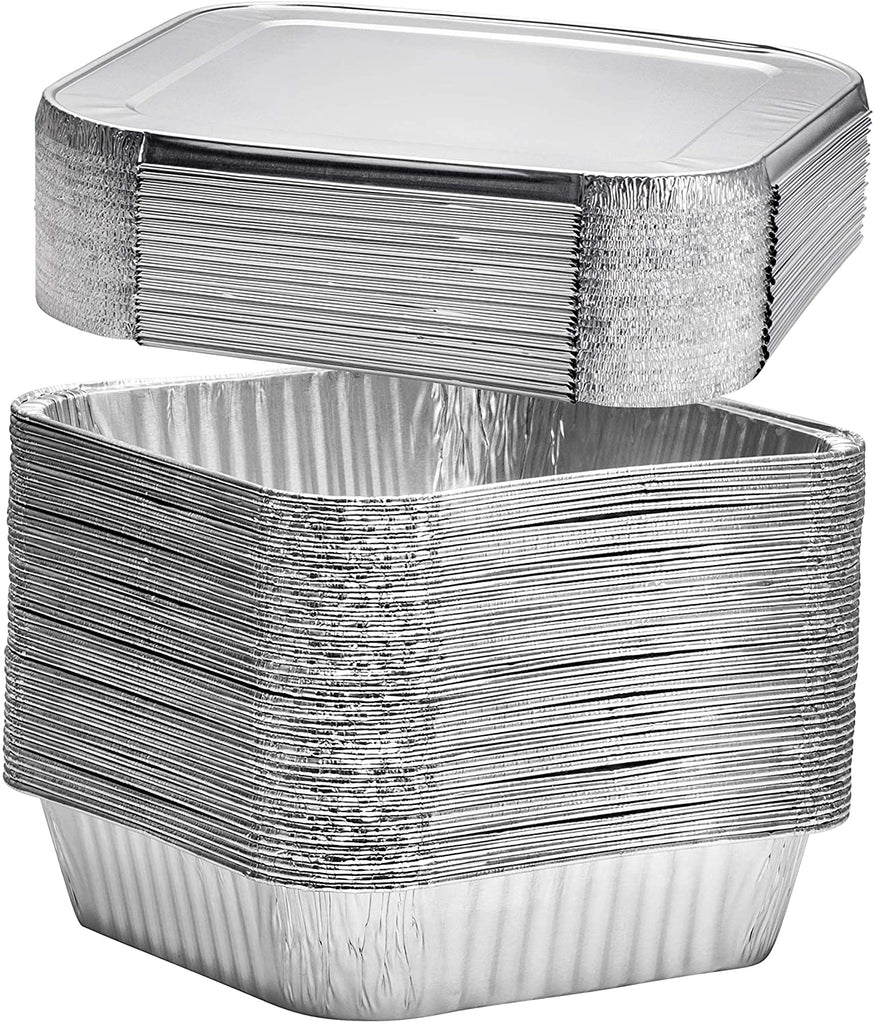 (10 Count) 8 Square Disposable Aluminum Cake Pans - Foil Pans Perfect for Baking Cakes, Roasting, Homemade Breads | 8 x 8 x 2 in with Flat Lids